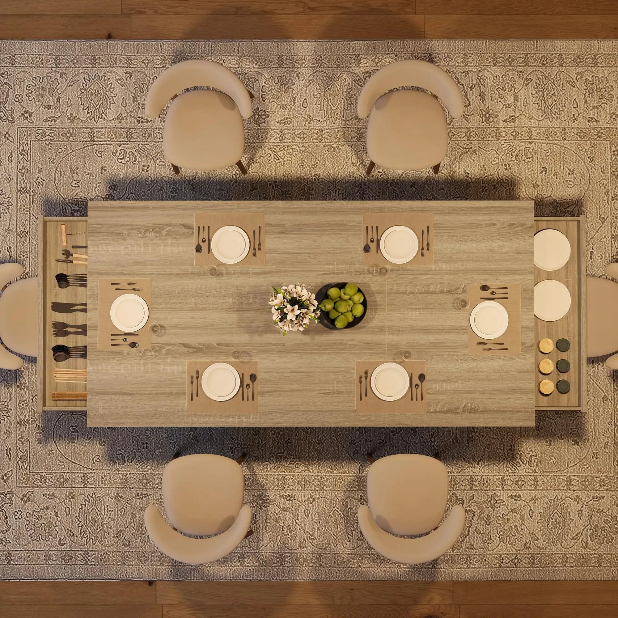HiMISS 71 Inch Rustic Dining Table — Large Wood Kitchen Table with Storage