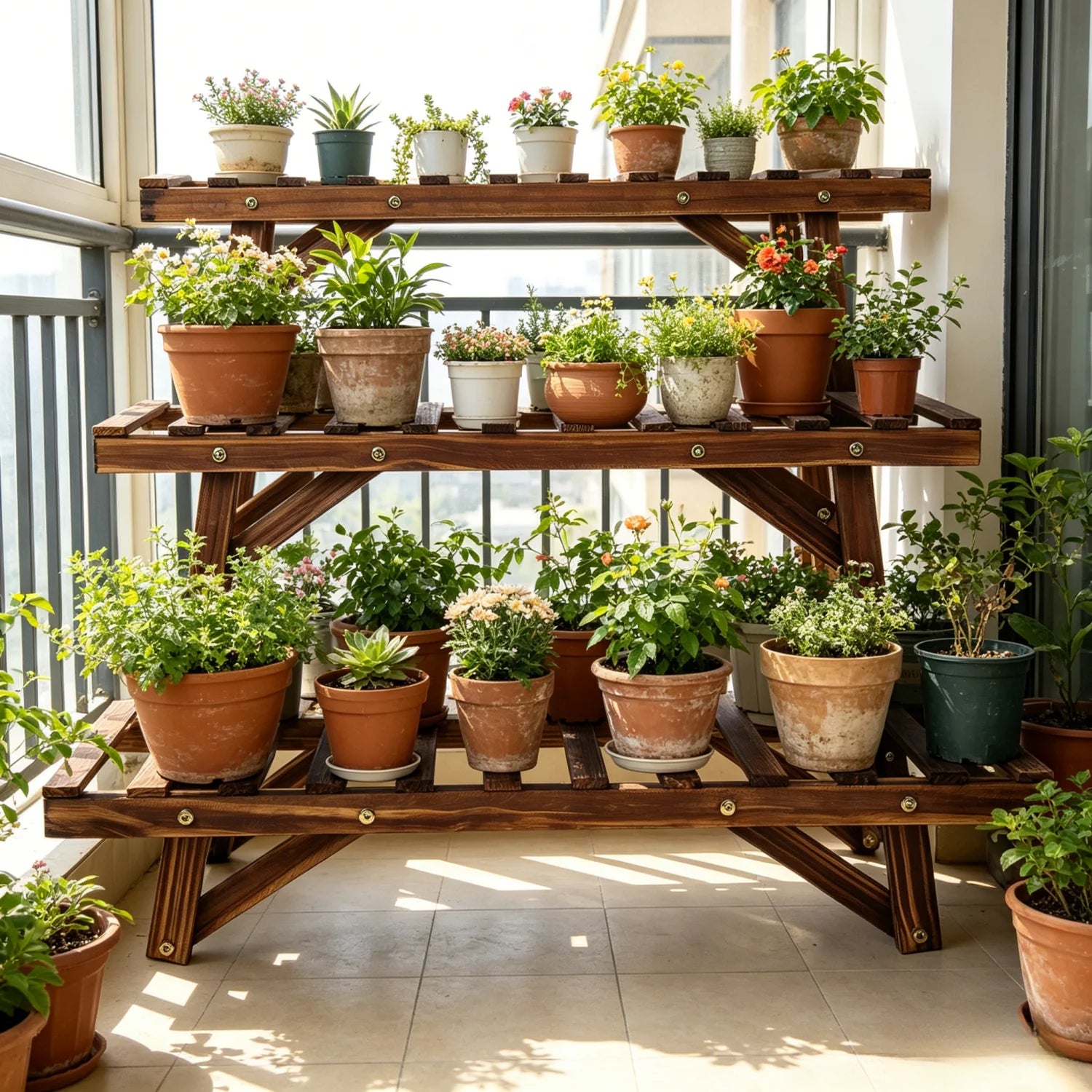 3-Tier Wooden Ladder Plant Stand — Multi-Size Flower Pot Organizer