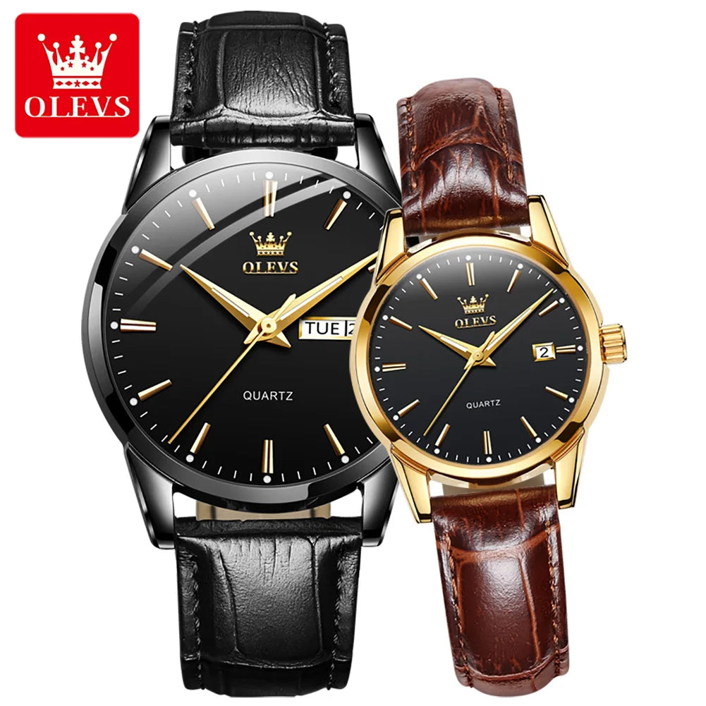 OLEVS 6898 Couple Watches — Luxury Quartz Wristwatch Set with Calendar