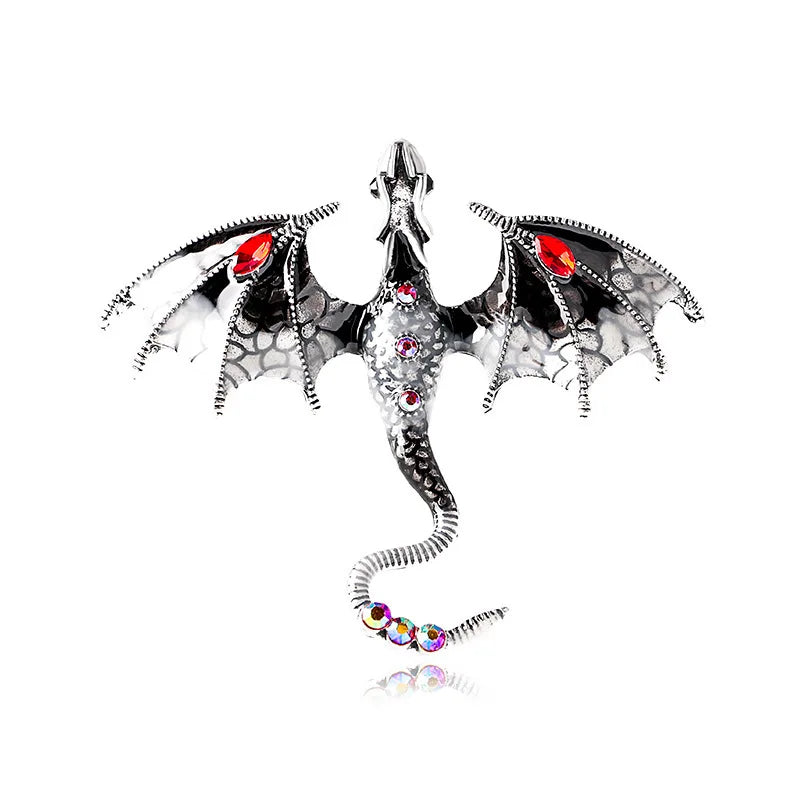 Cartoon Dragon Enamel Pin — Crystal Inset Metal Brooch Jewelry