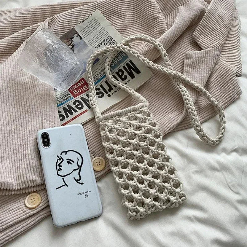 dawndesslo Woven Crochet Crossbody Phone Bag — Lightweight Braided Shoulder Purse
