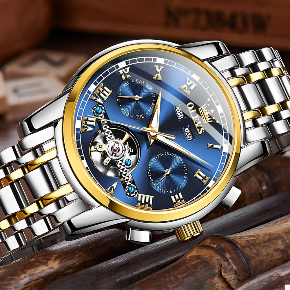 OLEVS Men's Automatic Mechanical Watch — Skeleton Business Wristwatch