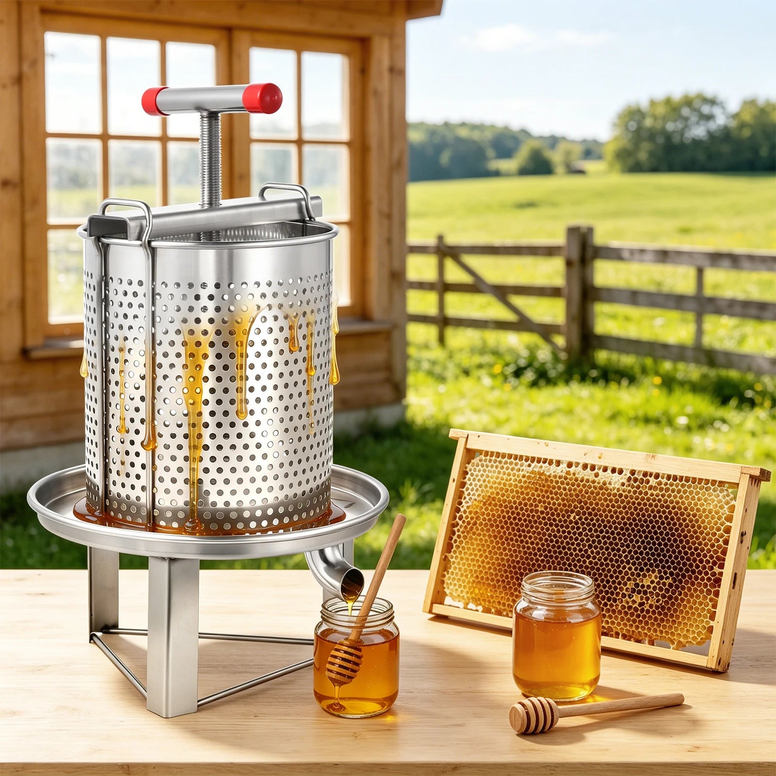 Manual Honey Extractor — Stainless Steel Beeswax Separator & Juice Press