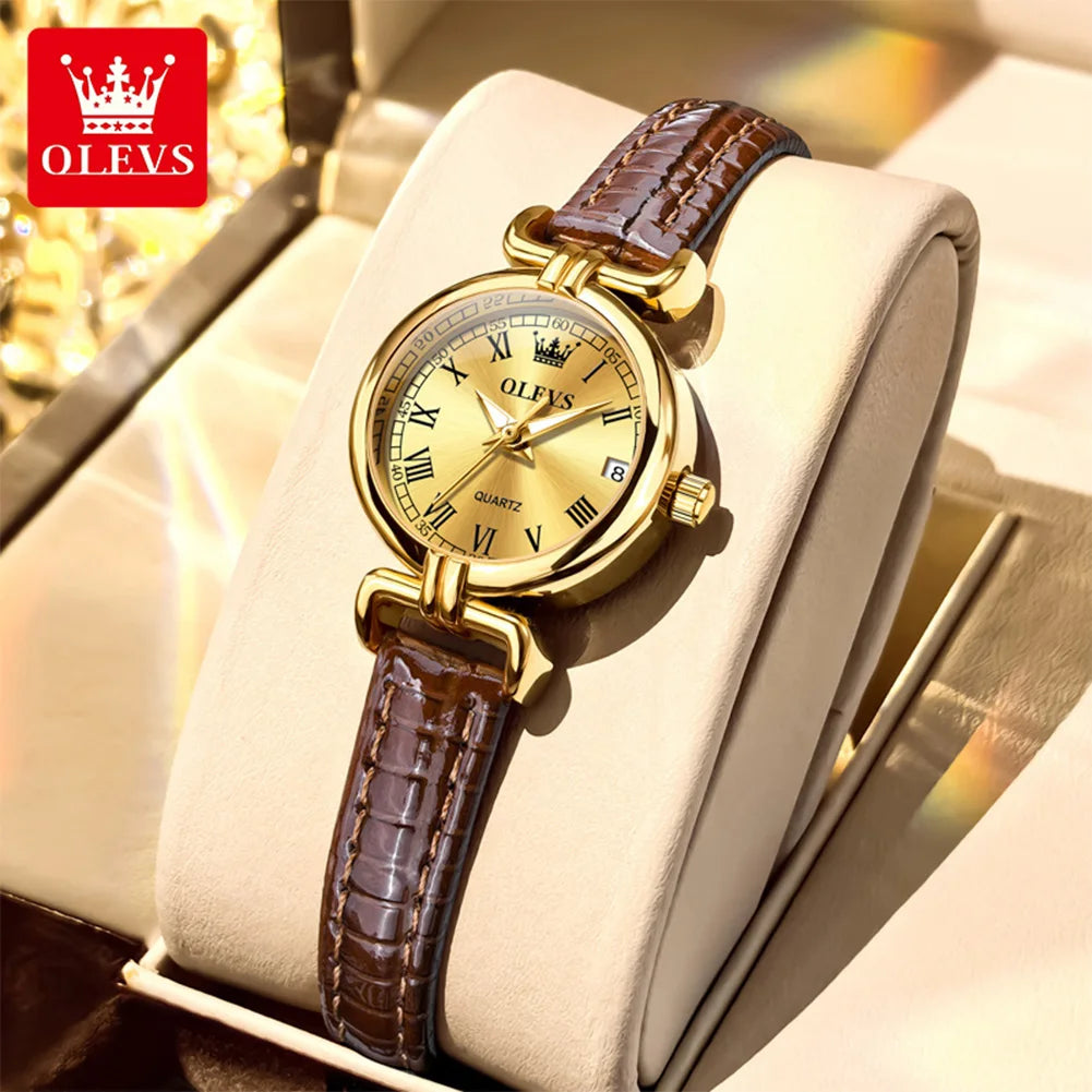 OLEVS 5645 Women's Quartz Watch — Elegant Leather Strap & Date Display