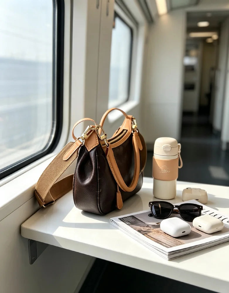 Elegant PU Leather Shoulder Bag — Minimalist Crossbody with Chain Detail