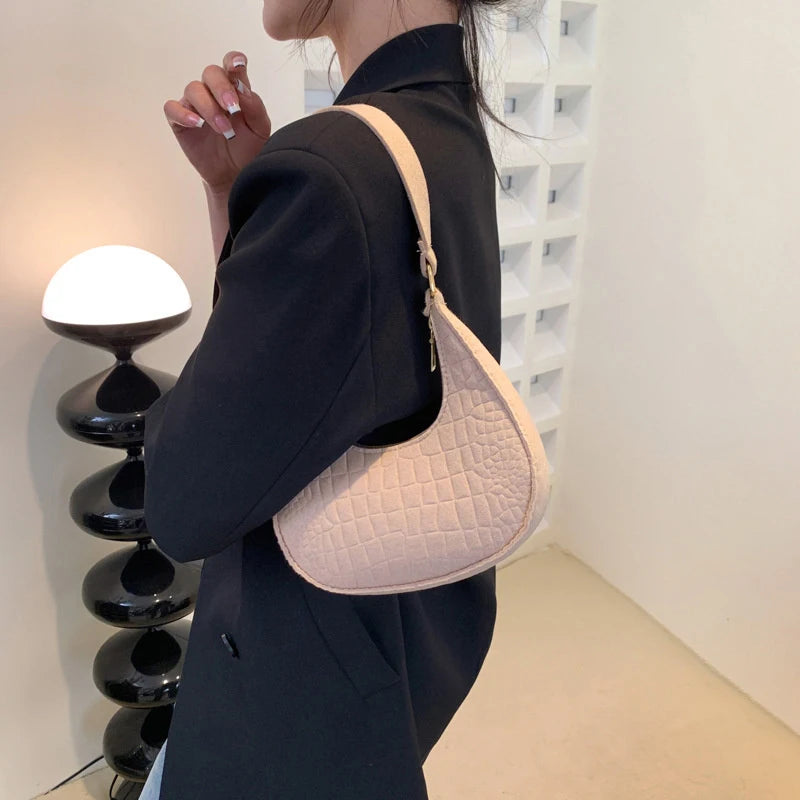 Women's Felt Shoulder Bag — Stylish Half Moon Handbag for Daily Use