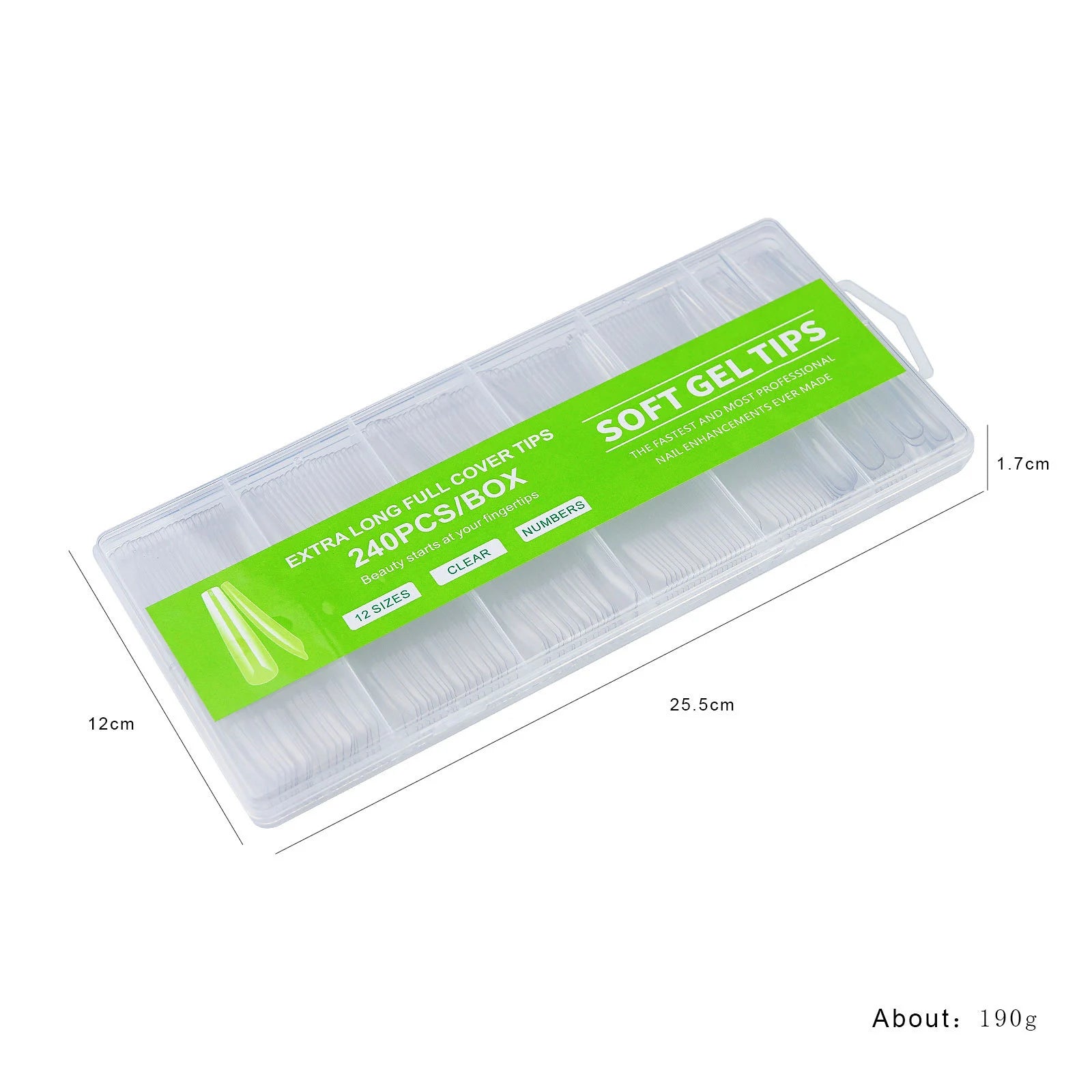 Extra Long Coffin Nail Tips — 240 Piece Clear Acrylic Set, XXXL Length