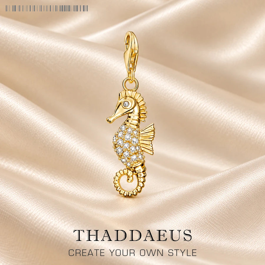 Thaddaeus Gold Plated Seahorse Charm — 925 Sterling Silver Dangle Pendant