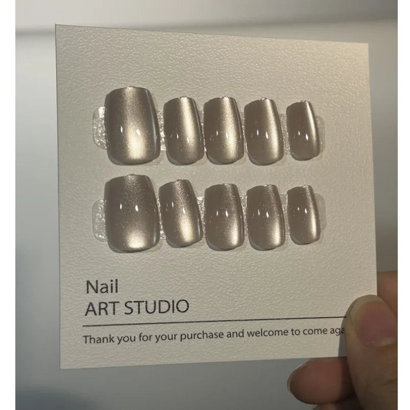 Luxury Cat Eye Press On Nails — Handmade Acrylic Coffin Style False Nails