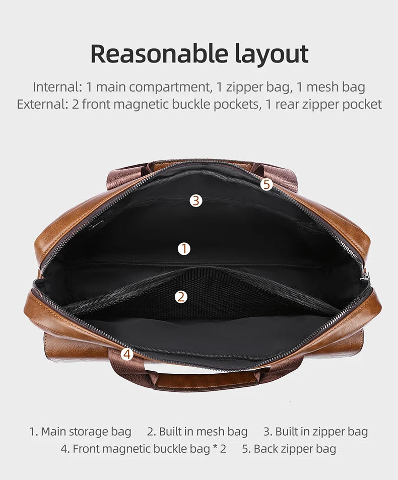 weixier Men's Business Briefcase — PU Leather Laptop Messenger Bag
