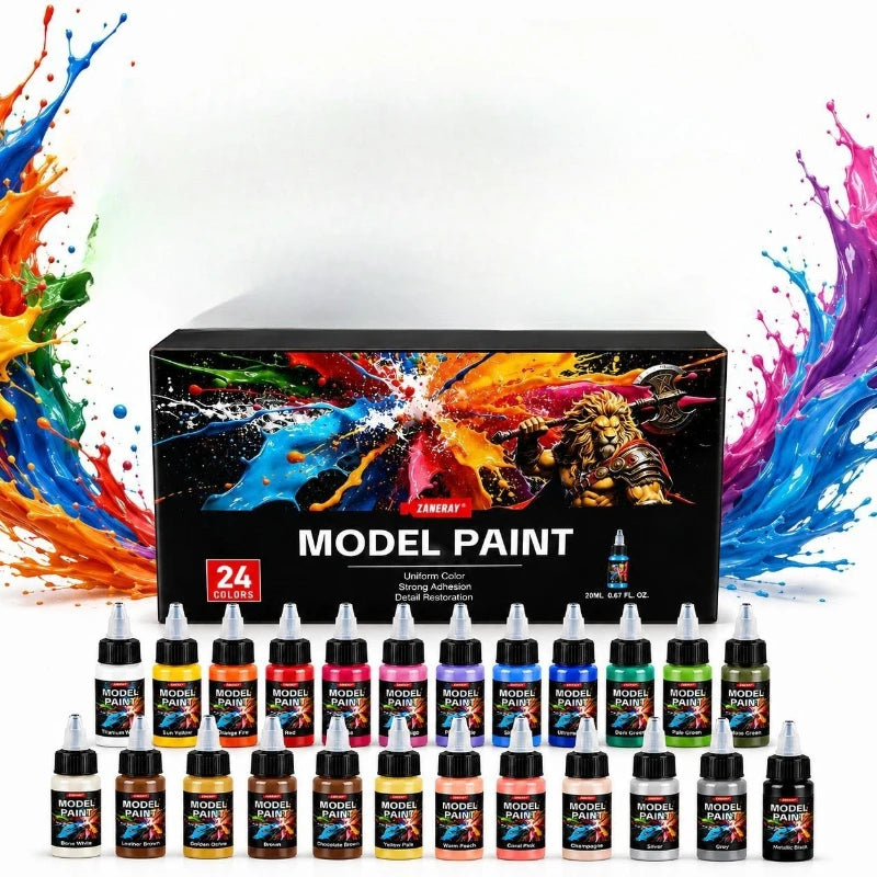 24-Color Acrylic Paint Set — Professional Model Pigments with Brushes