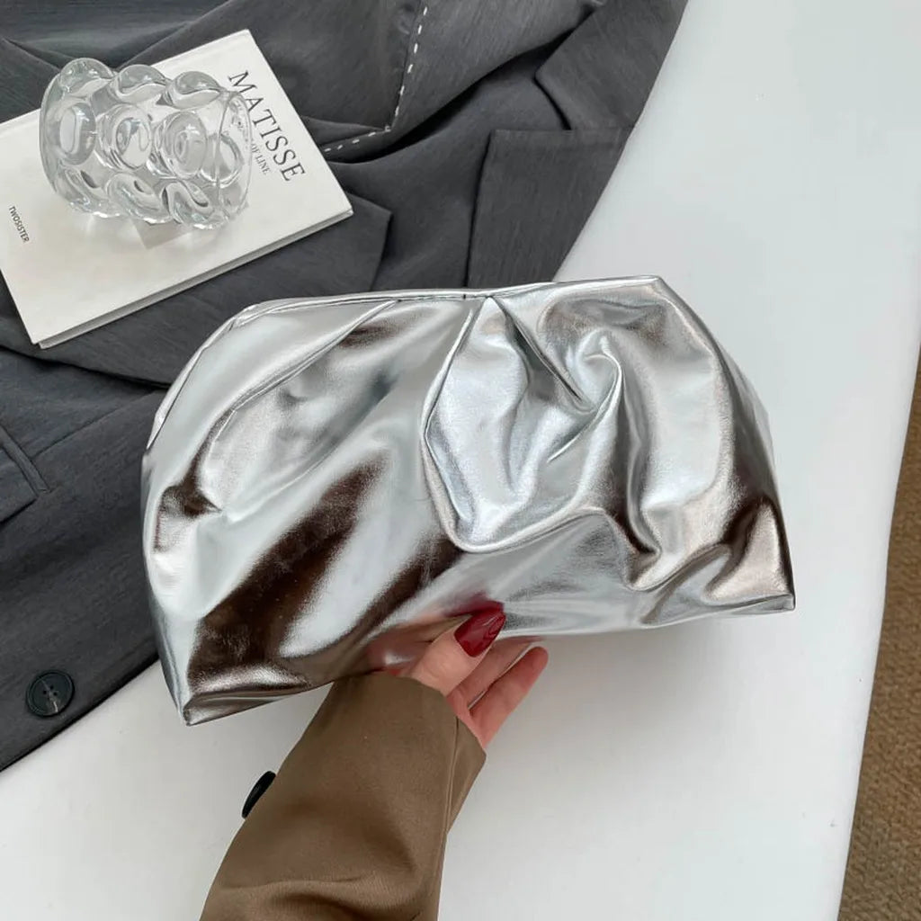 Metallic Ruched Cloud Clutch — Versatile Evening Handbag for Women