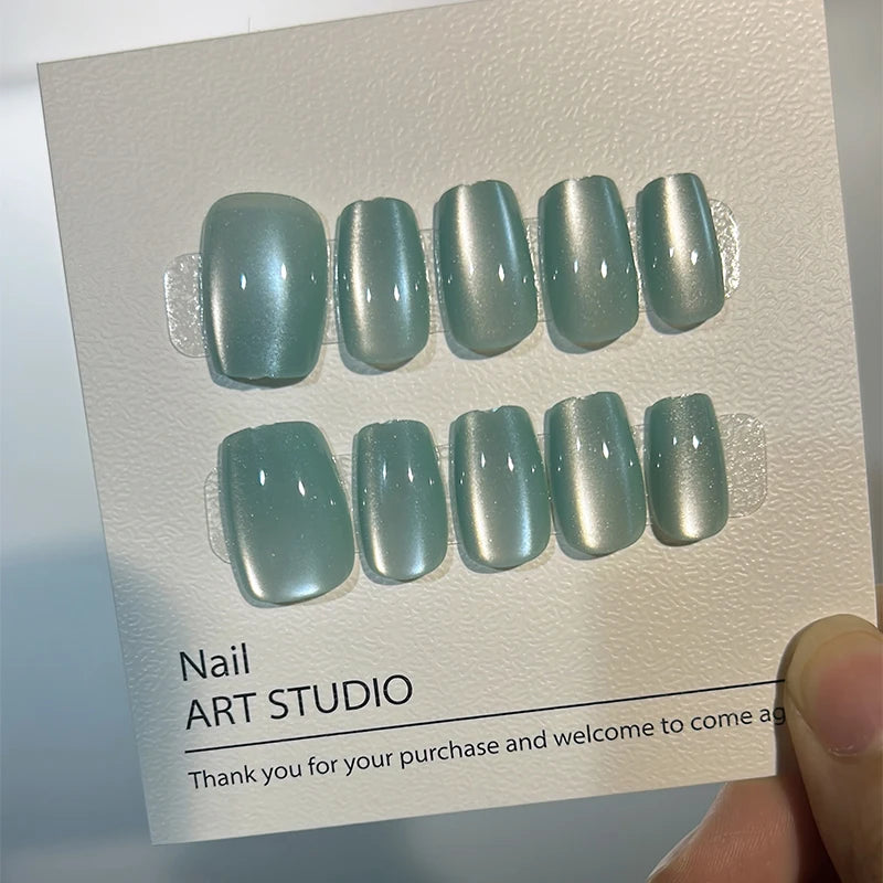 Luxury Cat Eye Press On Nails — Handmade Acrylic Coffin Style False Nails
