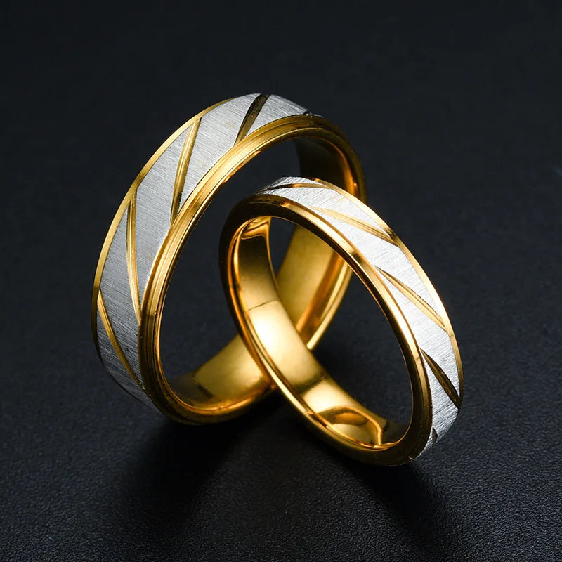 Classic Wave Pattern Couple Rings — Stainless Steel Promise Jewelry