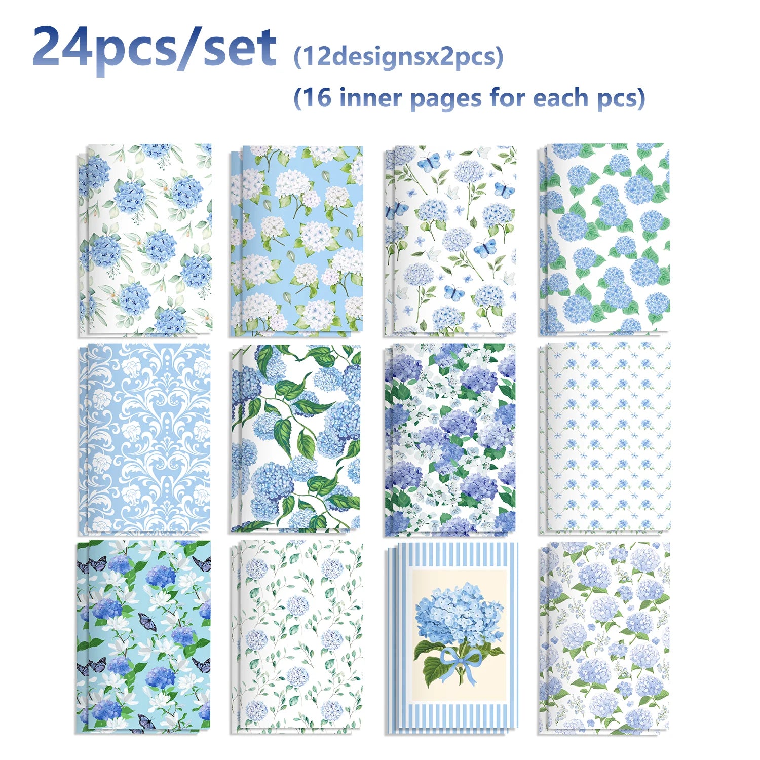 Hydrangea Macrophylla Flower Mini Notebooks — Portable Pocket Diary Set