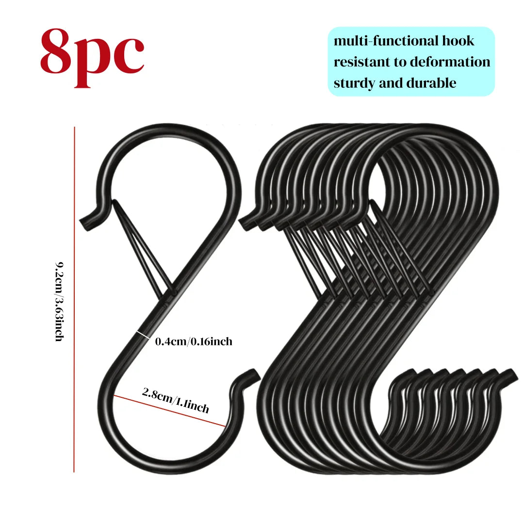Stainless Steel S-Shaped Hooks — Heavy Duty Hanging Clips with Safety Buckles