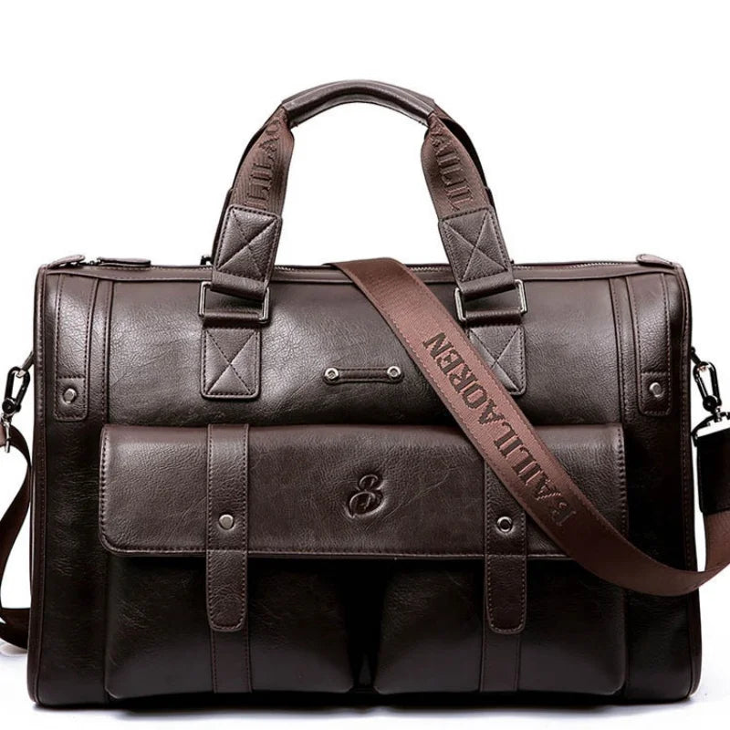Men's Leather Business Briefcase — Large Capacity Laptop Messenger Bag