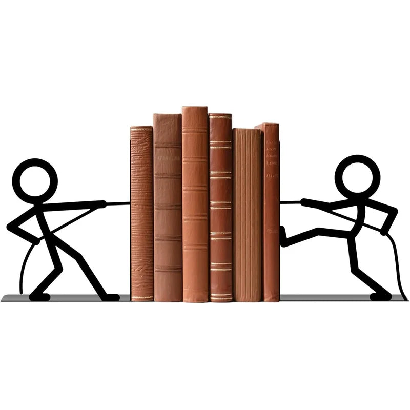 Metal Tug Of War People Bookends — Decorative Shelf Stoppers for Home Office