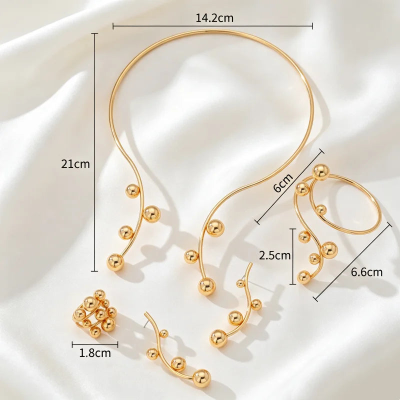 Obega Abstract Vine Jewelry Set — 4 Piece Gold Minimalist Accessory Kit