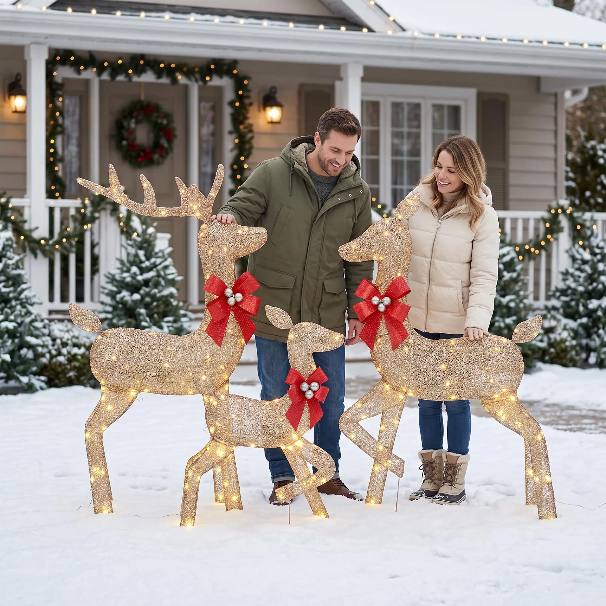 Lighted Christmas Deer Family Set — Weather Resistant 2D LED Outdoor Decoration