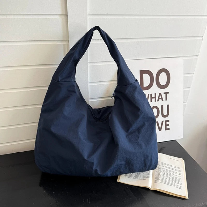 Soft Nylon Hobo Shoulder Bag — Large Capacity Lightweight Tote