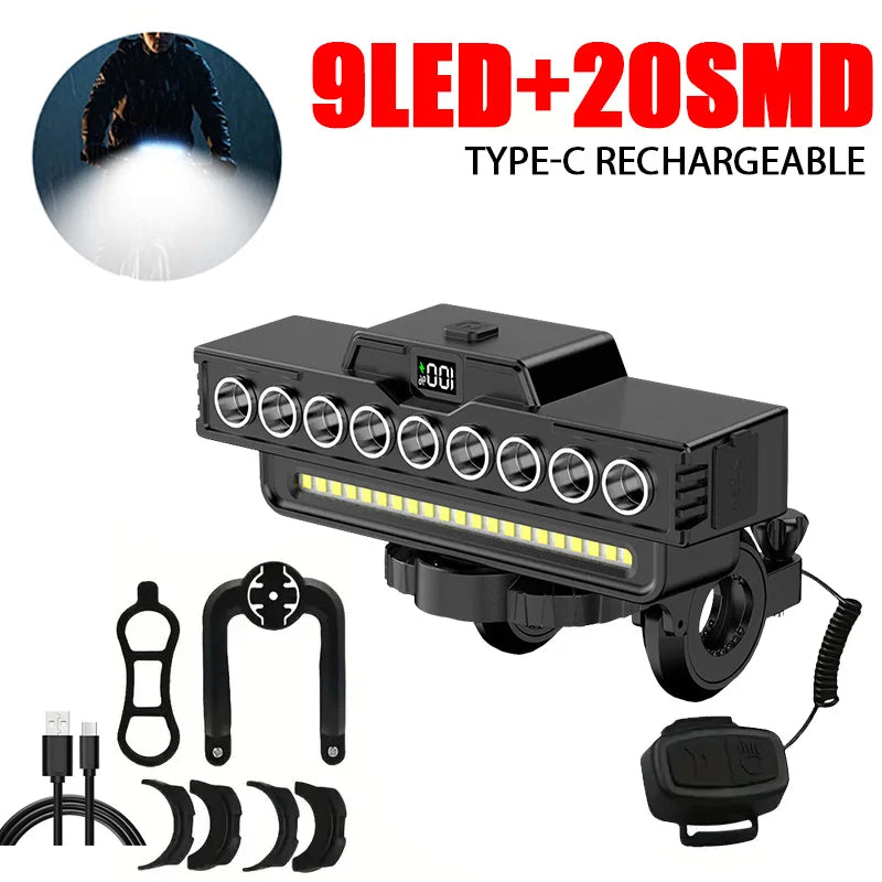 Heinast USB Rechargeable Bike LED Light — Waterproof Headlight with Integrated Horn