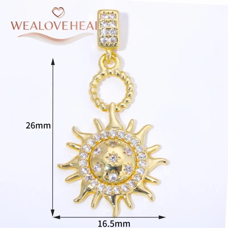 Spiral Vortex Sun Pendants — 18K Gold Plated Zirconia Charms for Jewelry Making