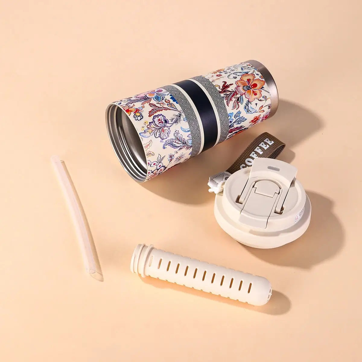 Insulated Stainless Steel Coffee Tumbler — Leakproof Travel Mug with Lanyard