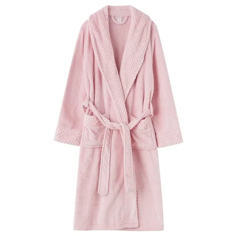 Gypsophila Coral Velvet Bathrobe — Warm Fleece Lounge Robe for Men and Women