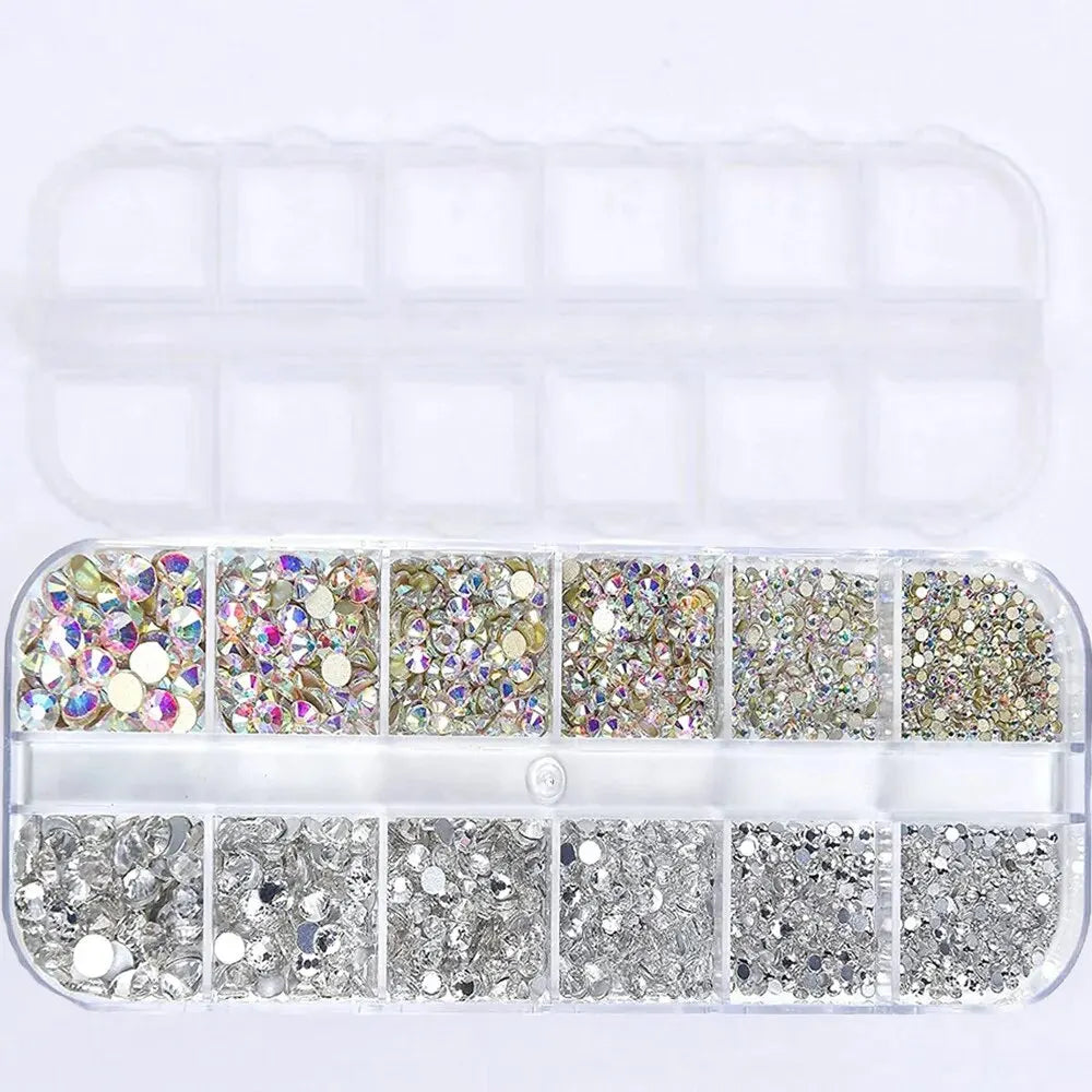 Red AB Crystal Rhinestones — 12-Grid Nail Art Decoration Box