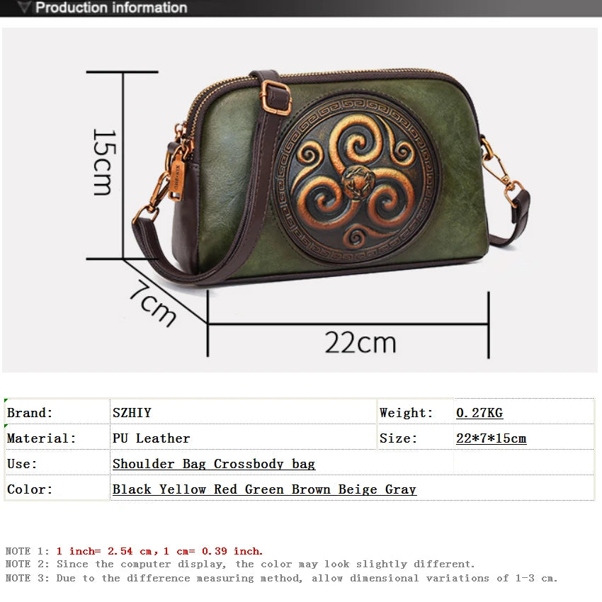 SZHIY Retro Floral Shoulder Bag — 3D Embossed Crossbody Purse
