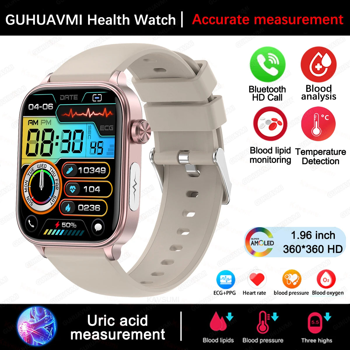 GUHUAVMI Health Smartwatch — Advanced ECG, Blood Pressure & Oxygen Monitor