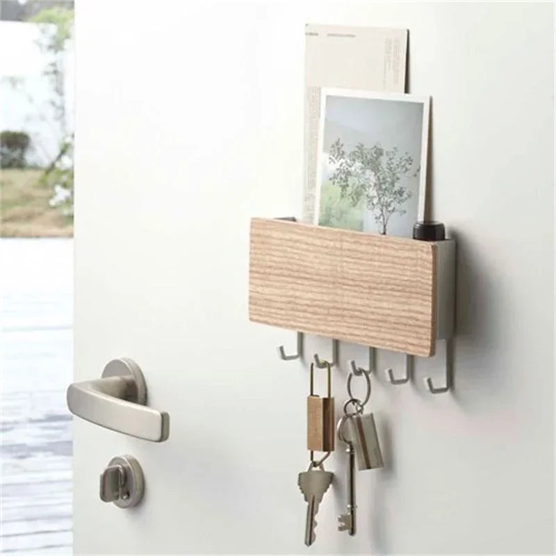 Bamboo Wall Key Hanger — Multi-Hook Organizer for Home Entryways