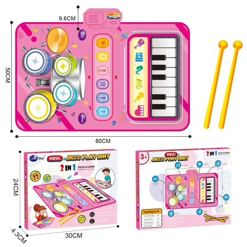 CONUSEA 2-in-1 Kids Musical Mat — Piano and Drum Floor Keyboard Toy