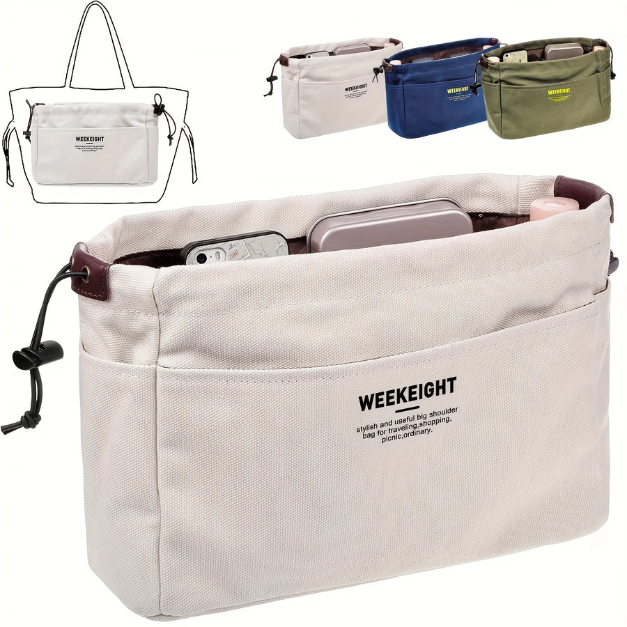 Canvas Drawstring Storage Bag — Multi-Pocket Portable Organizer