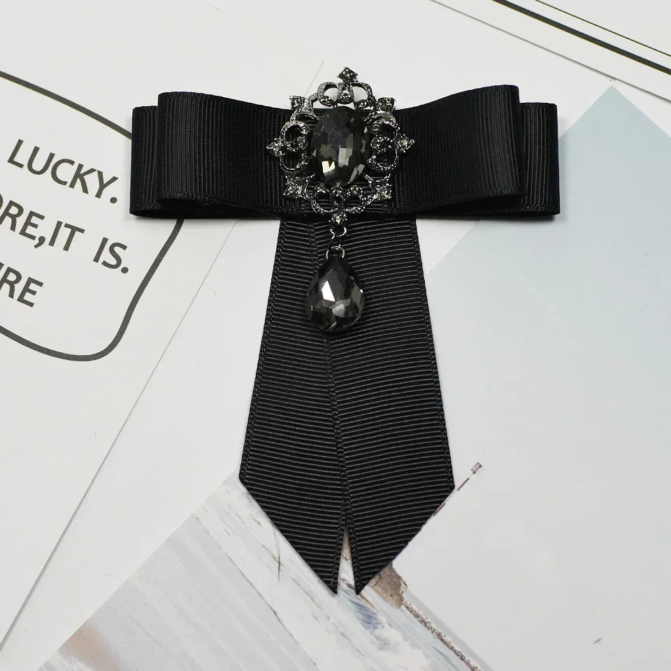 i-Remiel Ribbon Bow Brooch — Elegant Crystal Flower Pin for Women