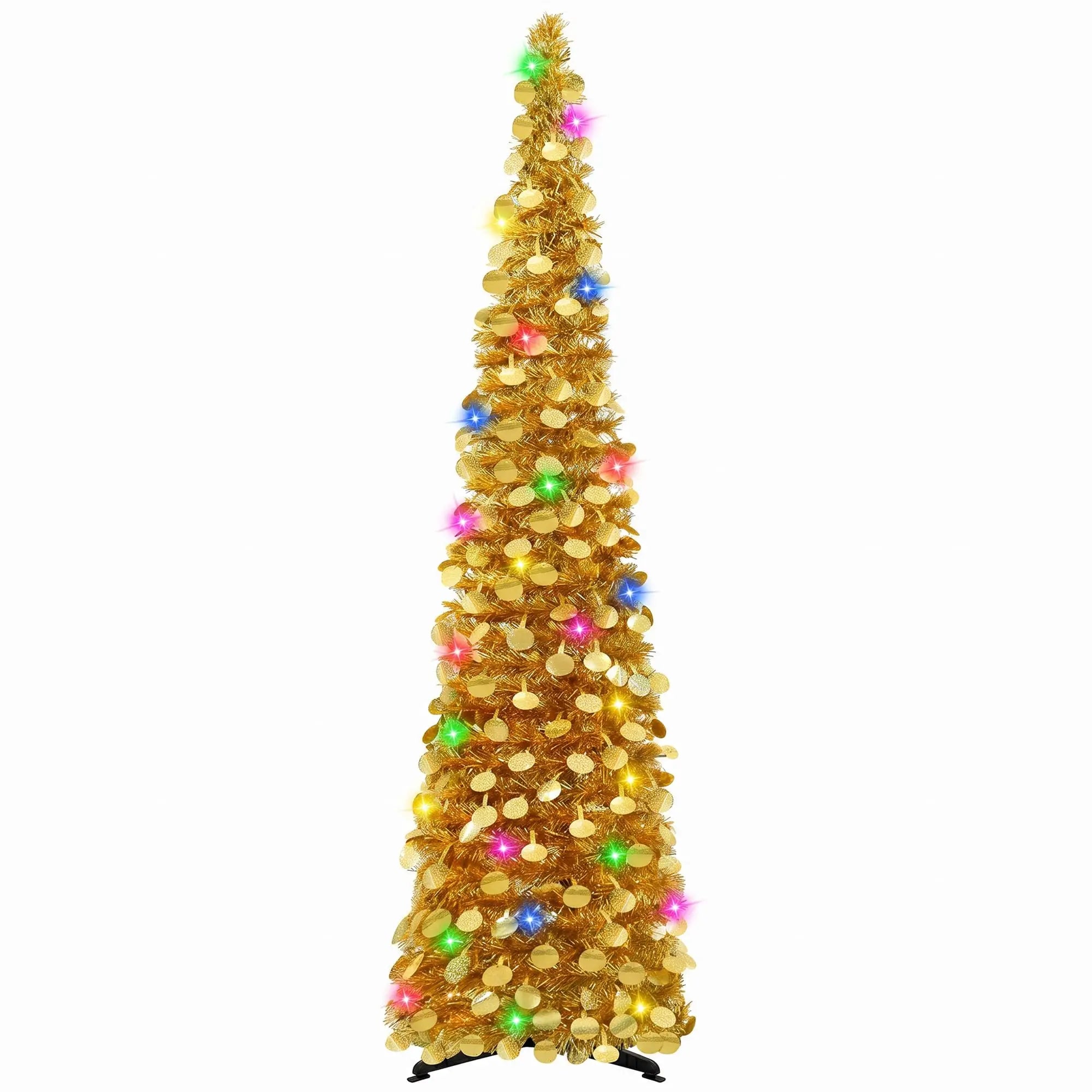 HiMISS 5ft Pre-Lit Pop Up Christmas Tree — Slim Tinsel Pencil Design