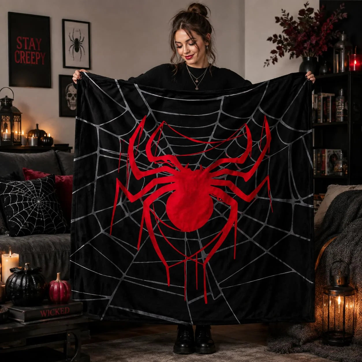 Soft Flannel Spider Print Blanket — Cozy Travel & Home Throw