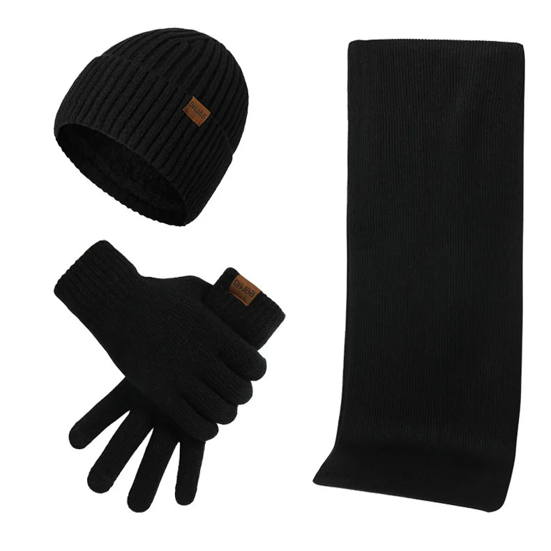 Kinelue Men's Winter Warmth Set — Knitted Beanie, Scarf & Touchscreen Gloves