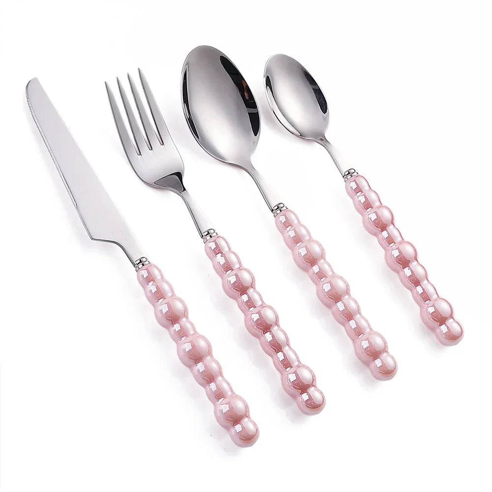 Luxury Ceramic Pearl Handle Cutlery Set — Stainless Steel Spoon and Fork Set