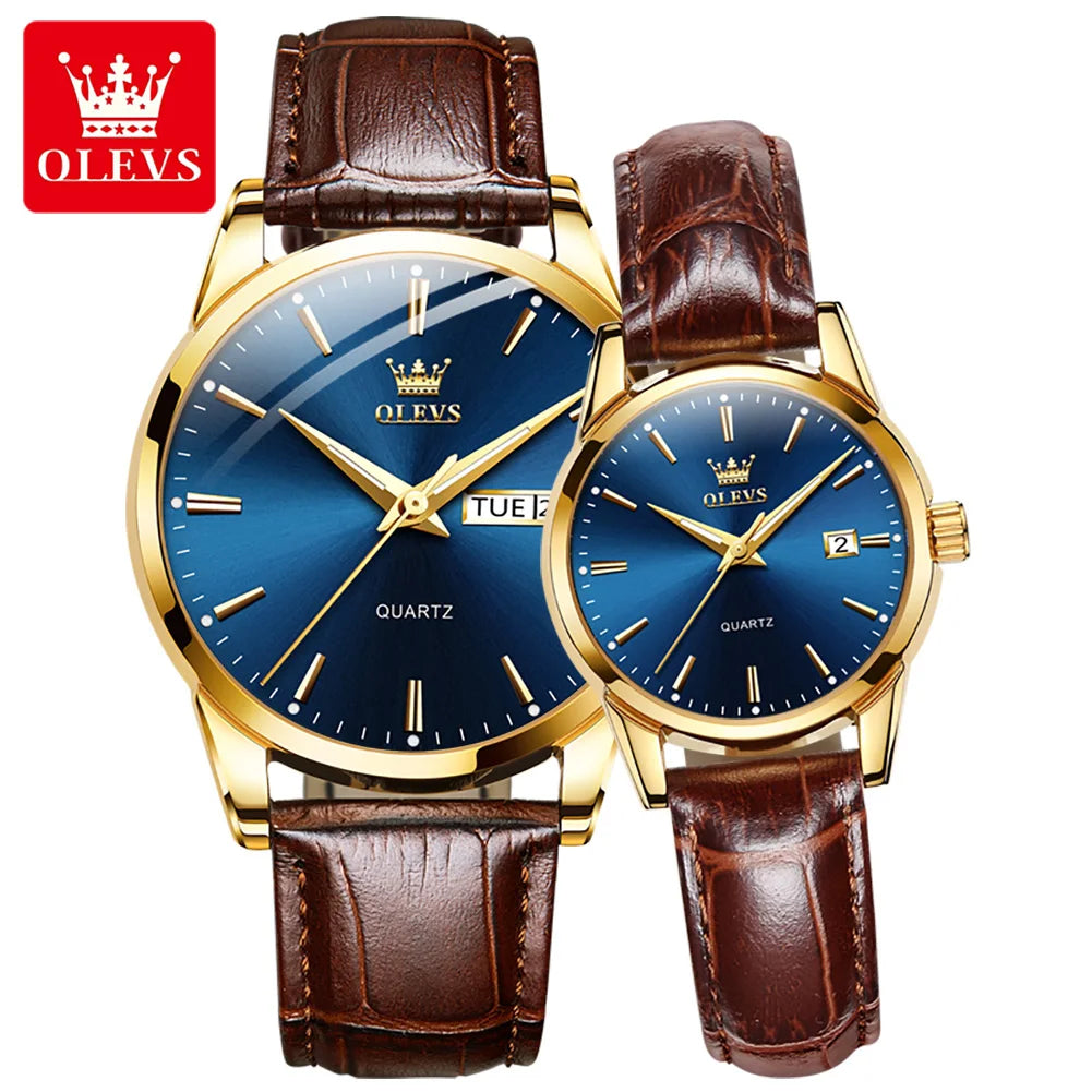 OLEVS 6898 Couple Watches — Luxury Quartz Wristwatch Set with Calendar