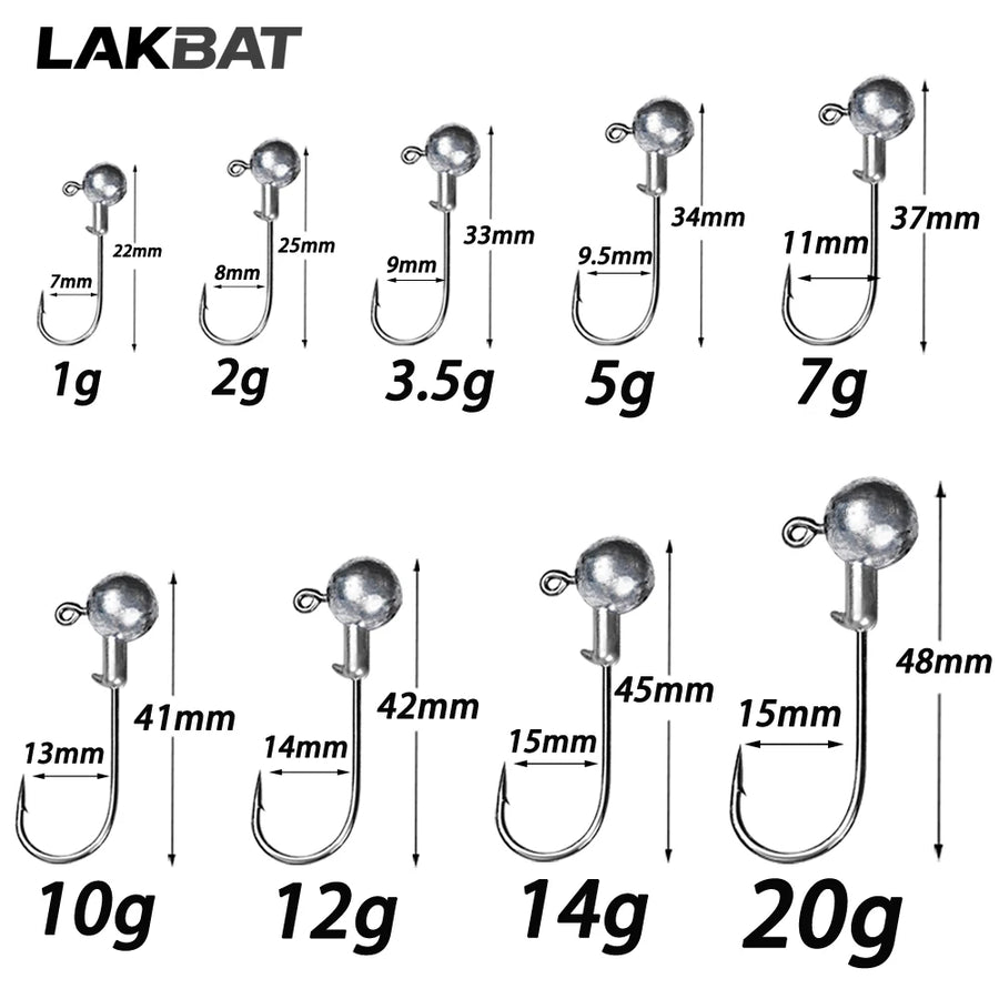 LAKBAT Jig Head Fishing Hooks — High Carbon Steel Lures for Bass and Pike