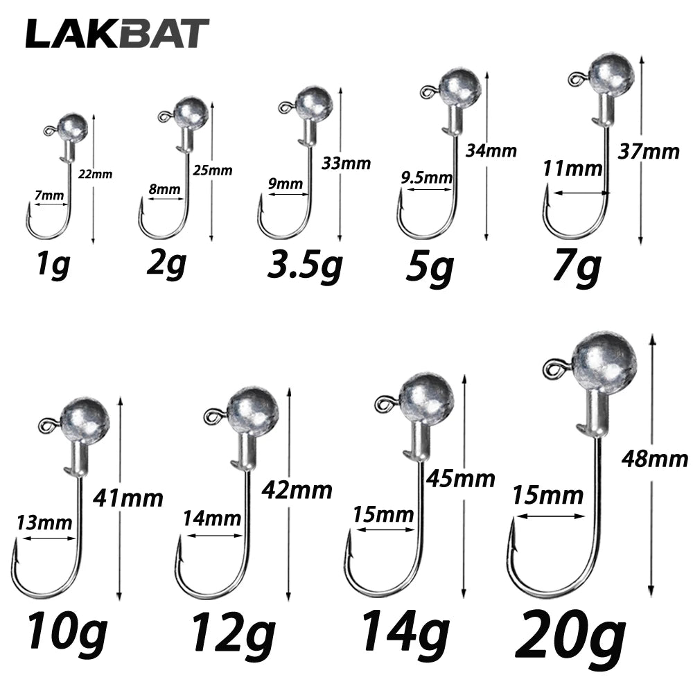 LAKBAT Jig Head Fishing Hooks — High Carbon Steel Lures for Bass and Pike