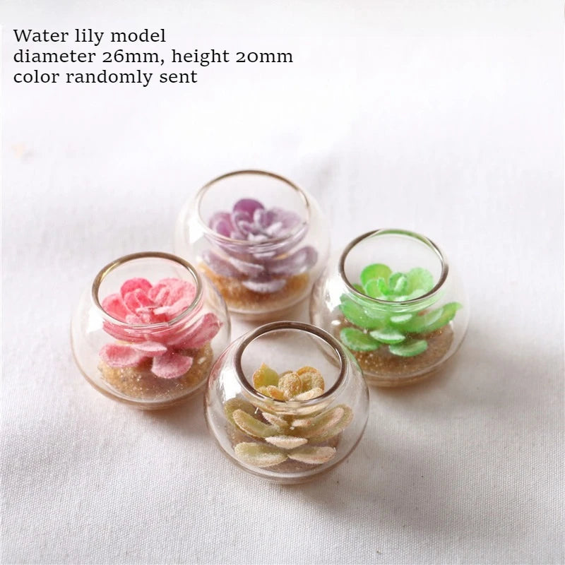 Miniature Potted Succulent Glass Vase — 1:12 Scale Dollhouse Decor