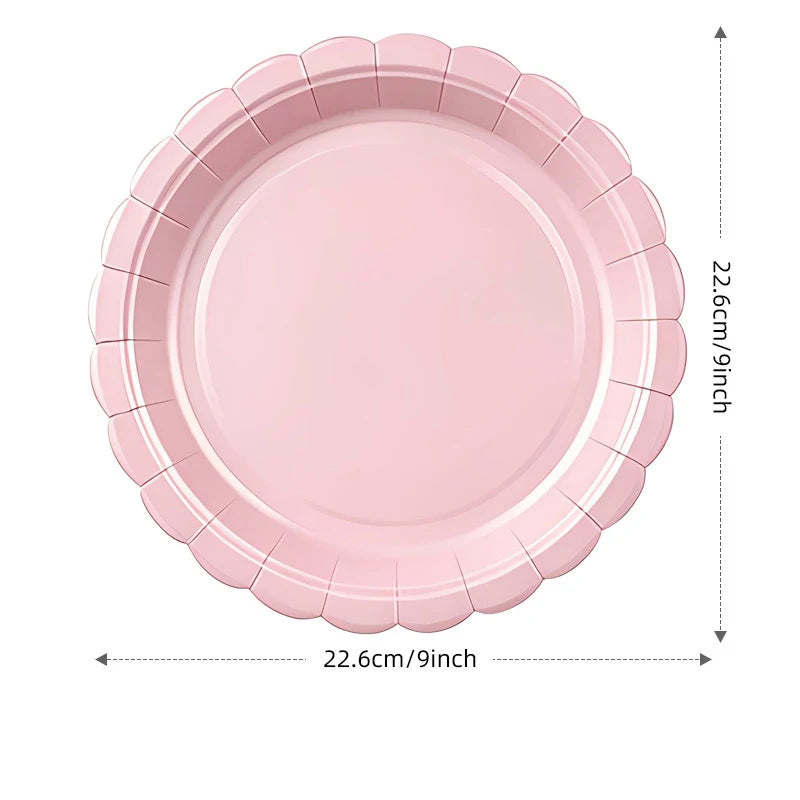 Elegant Pink Scalloped Edge Disposable Tableware — Chic Party Decor Set