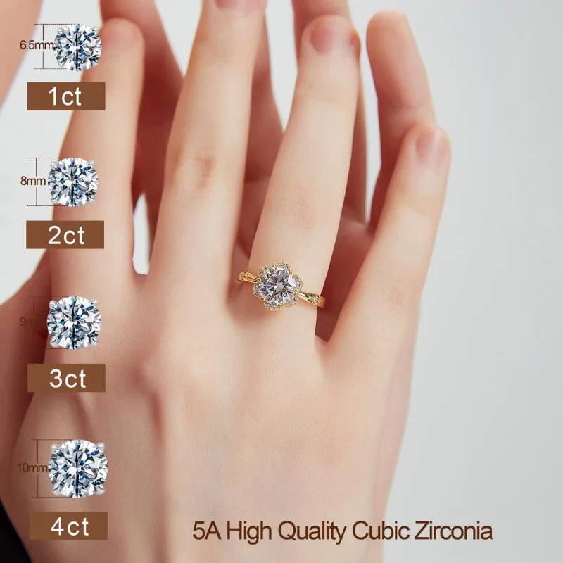 YUKOOL Flower Shaped CZ Engagement Ring — 18K Gold Plated Floral Solitaire