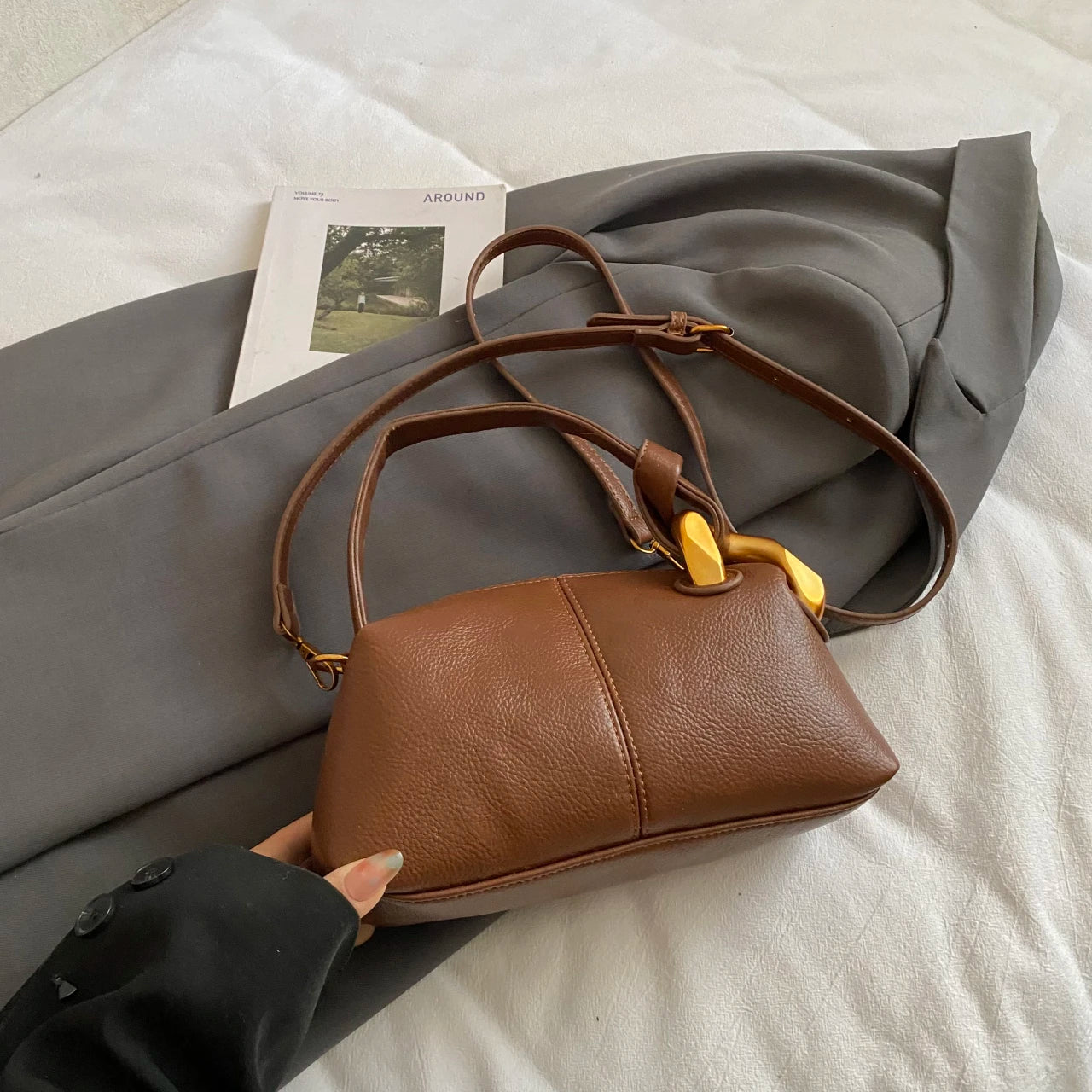 Textured PU Leather Clutch Bag — Versatile Shoulder & Crossbody Handbag
