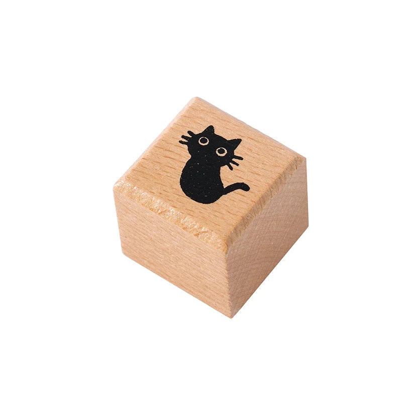 Black Cat Wooden Rubber Stamp — Retro Decorative Seal for Scrapbooking