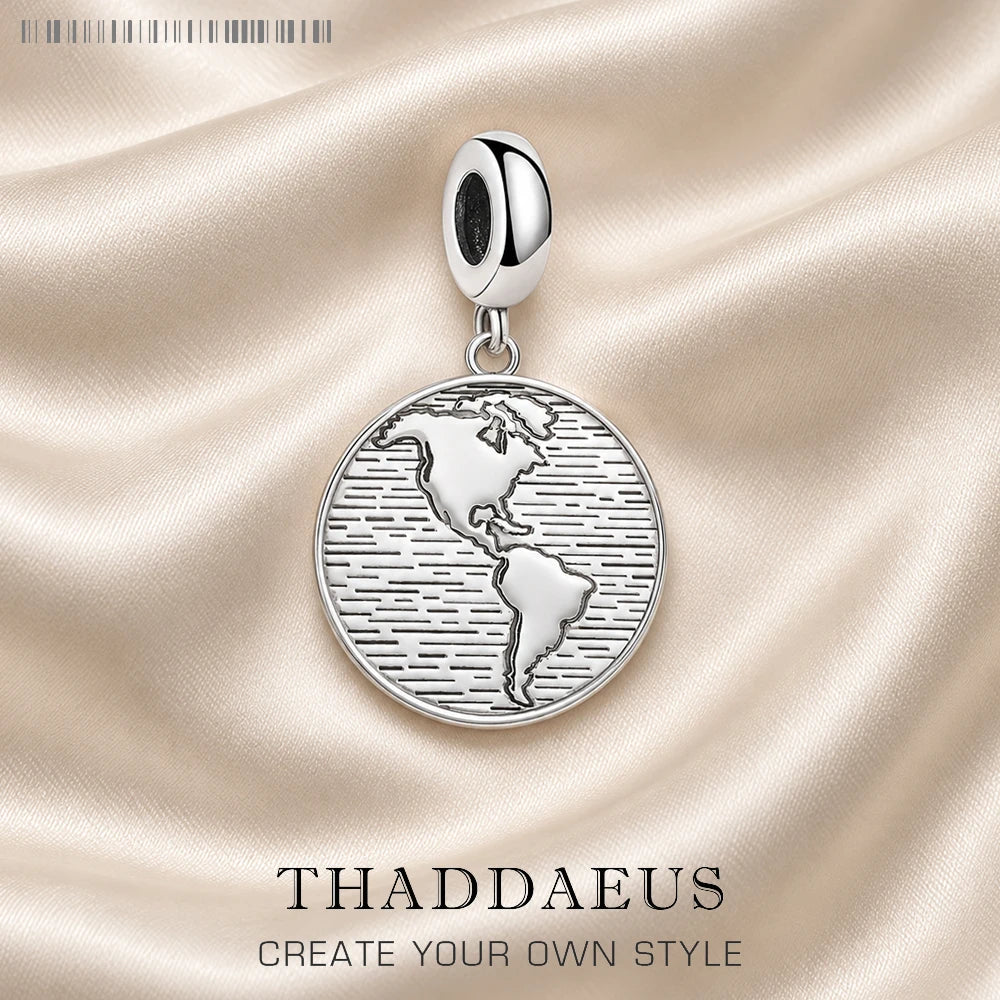 Thaddaeus Globe World Disc Charm — Vintage 925 Sterling Silver Pendant