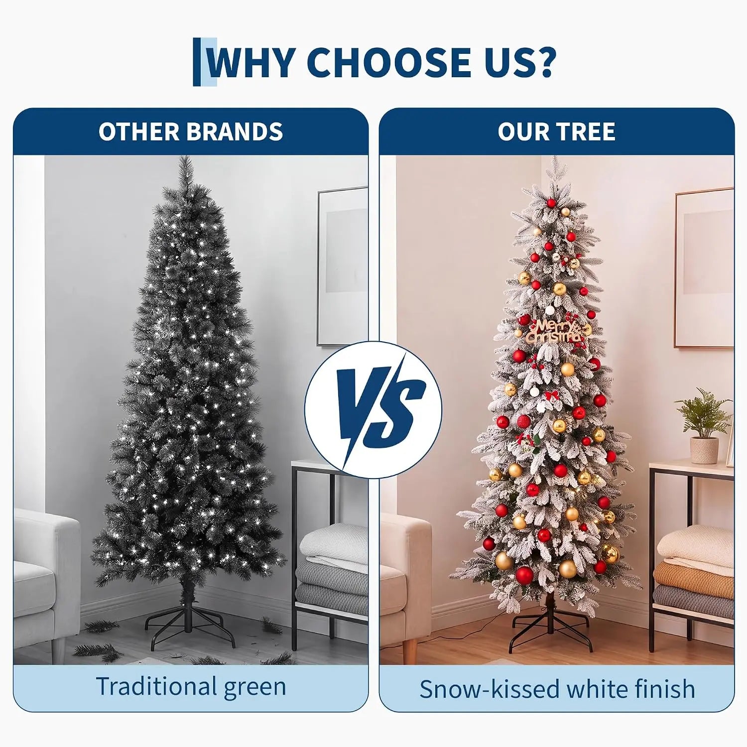 Garvee Snow Flocked Slim Pencil Christmas Tree — Pre-Lit Space Saving Decor